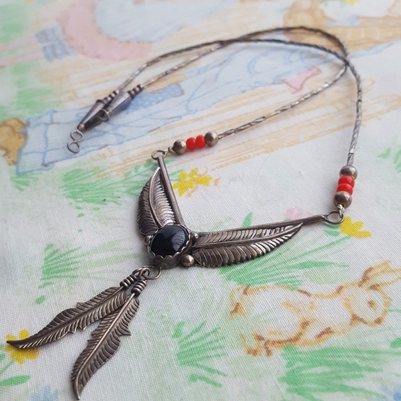 Vintage Stamped Onyx Sterling Necklace